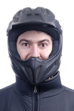 siyah motosiklet kask ile genç adam