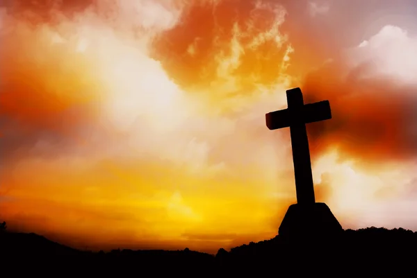 Хрест Силует Хмари Заході Сонця — стокове фото
