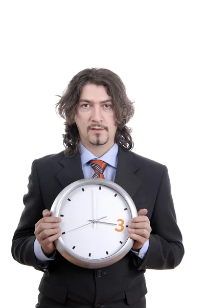 Hombre Negocios Con Reloj Sobre Fondo Blanco —  Fotos de Stock