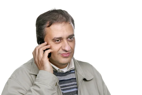 Homem Telefone Sobre Fundo Branco — Fotografia de Stock