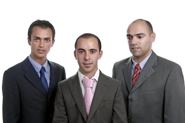 三项业务人孤立在白色的背景 侧重于中心人 — 图库照片