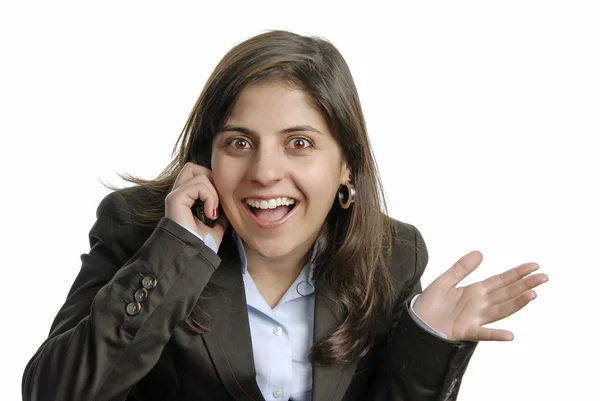 Junge Geschäftsfrau Telefon Isoliert Auf Weiß — Stockfoto