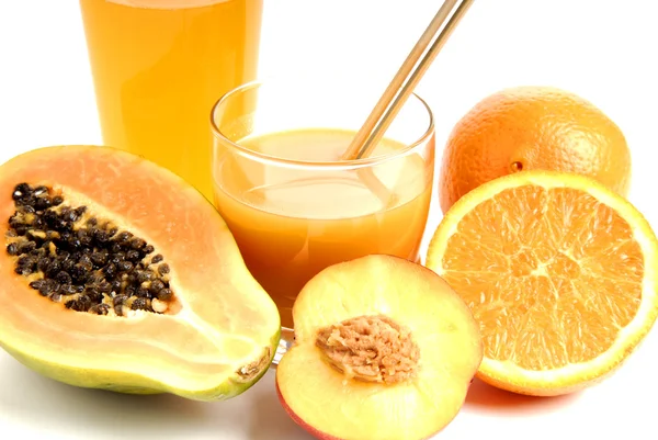 Glass Orange Juice Cut Oranges — Stock Photo, Image