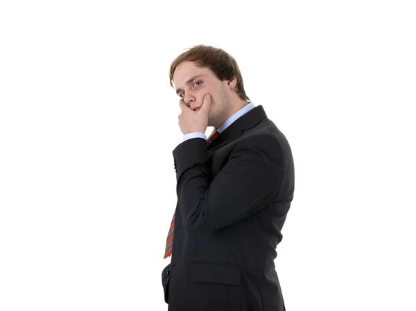 Geschäftsmann Verdeckte Gesicht Mit Der Hand Auf Weißem Hintergrund — Stockfoto