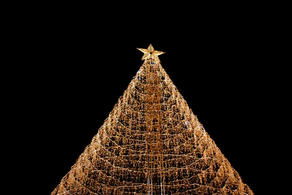 Vánoční Strom Světla Temné Noci — Stock fotografie