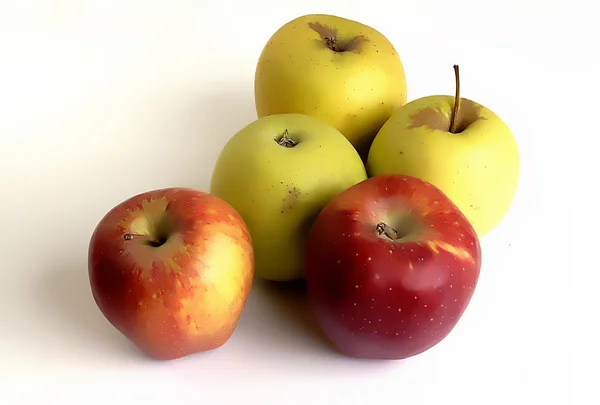 Rote Und Gelbe Äpfel Auf Weißem Hintergrund — Stockfoto