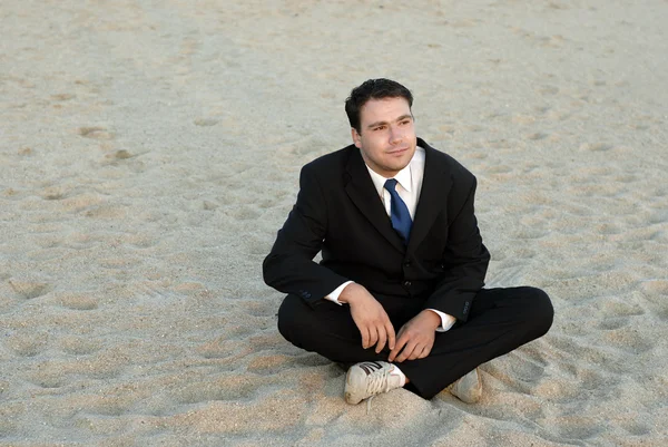 Young Silly Businessman Beach Sunset Light — Stock Photo, Image