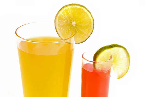 Bicchiere Succo Arancia Con Frutta Tagliata — Foto Stock