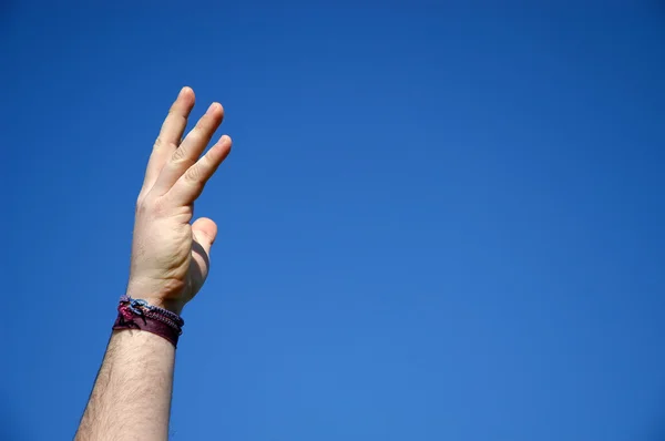 Human Hand Blue Sky Background — Stock Photo, Image