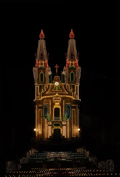 Kościół Boże Narodzenie Światła Ciemności Nocy — Zdjęcie stockowe