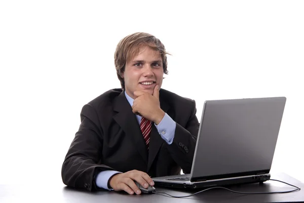 Handsome Young Business Man Working Laptop — Stock Photo, Image