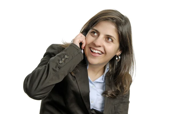 Obchodní Žena Telefonu Bílém Pozadí — Stock fotografie