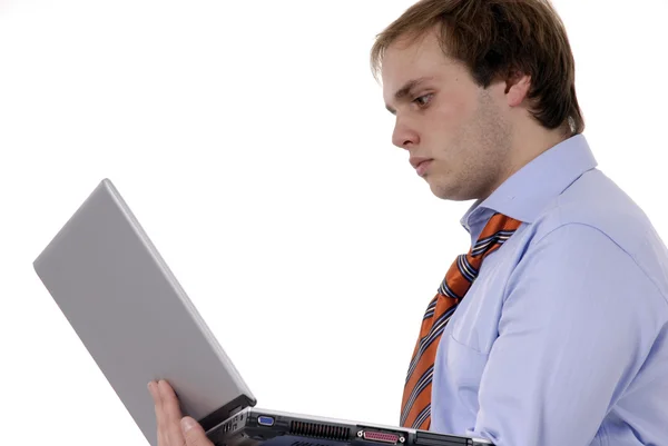 Joven Hombre Negocios Que Trabaja Con Computadora Personal — Foto de Stock