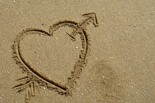 Coração Desenhado Mão Detalhe Areia — Fotografia de Stock