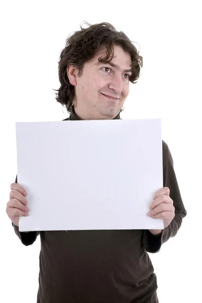 Man White Card White Background — Stock Photo, Image