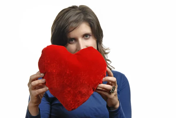 Pretty Young Woman Holding Valentines Heart — Stock Photo, Image