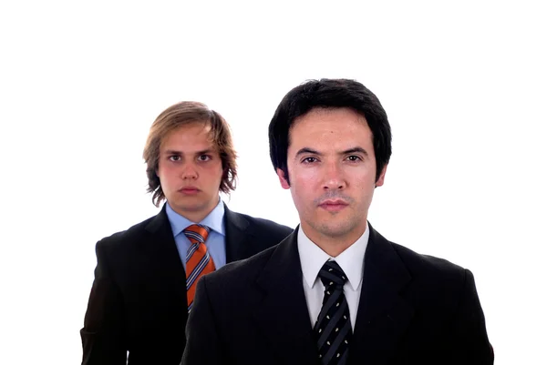 Zwei Junge Geschäftsleute Porträt Auf Weiß Fokus Auf Den Mann — Stockfoto