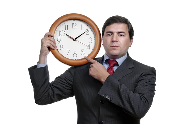 Hombre Negocios Guapo Sosteniendo Reloj —  Fotos de Stock