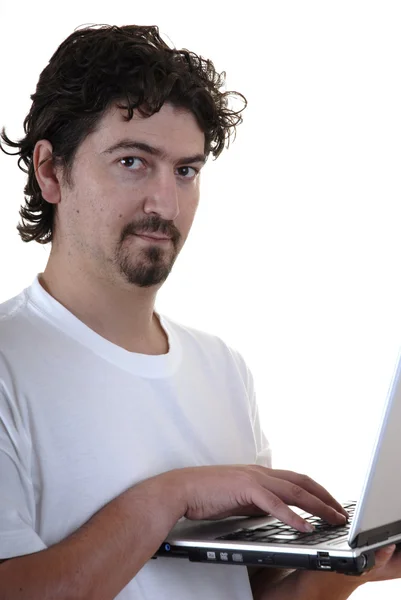 Young Happy Man Working Personal Computer — Stock Photo, Image