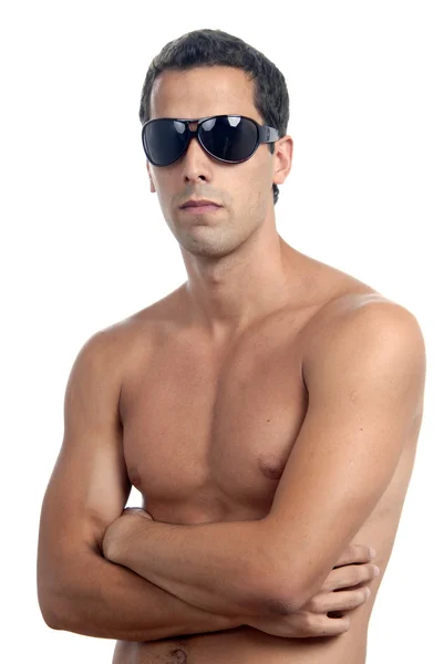 Çıplak Kaslı Erkek Modeli Güneş Gözlüğü Ile — Stok fotoğraf