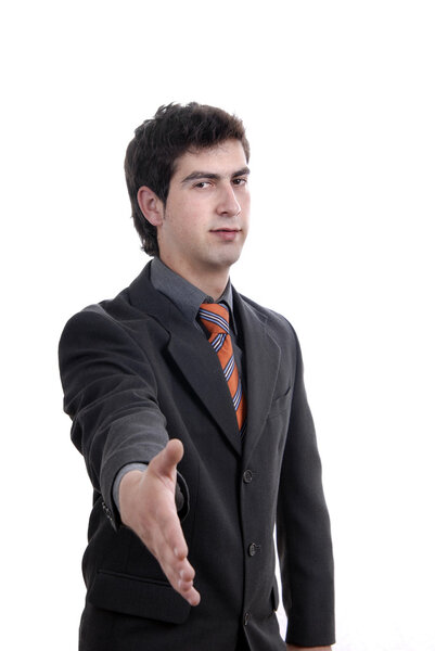 Young man in suit offering to shake the hand