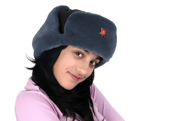 Νεαρό Κορίτσι Ένα Πορτρέτο Της Ρωσικής Καπέλο — Φωτογραφία Αρχείου