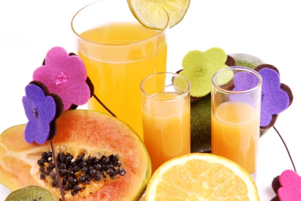 Glass Orange Juice Cut Oranges — Stock Photo, Image