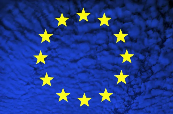 Europaflagge Zwischen Wolken Illustration Computergeneriert — Stockfoto