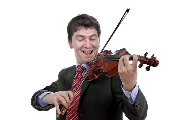 Violin Player Man Isolated White Background — Stock Photo, Image