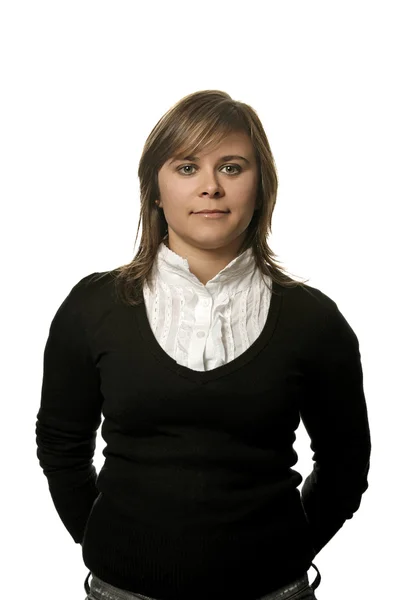 Retrato Mulher Jovem Isolado Fundo Branco — Fotografia de Stock