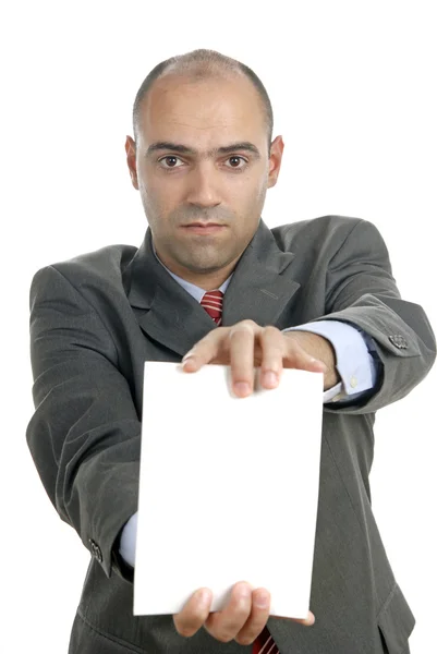 Homem Negócios Com Cartão Branco Vazio — Fotografia de Stock