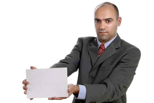 ビジネスの男性と 空の白いカード — ストック写真