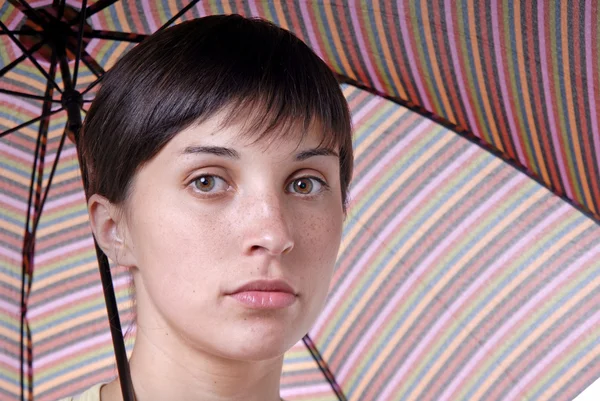 Jonge Brunette Meisje Met Paraplu Kleuren — Stockfoto
