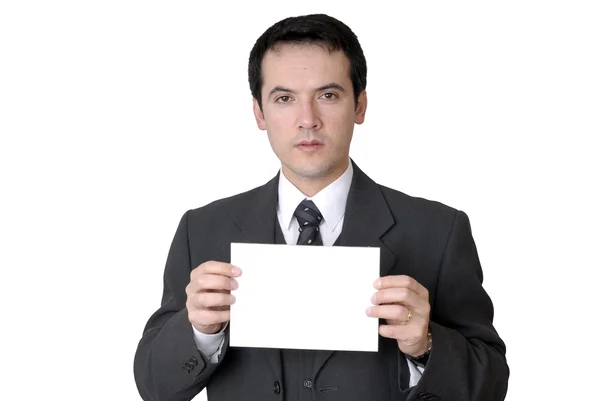 Uomo Affari Con Biglietto Bianco Vuoto — Foto Stock