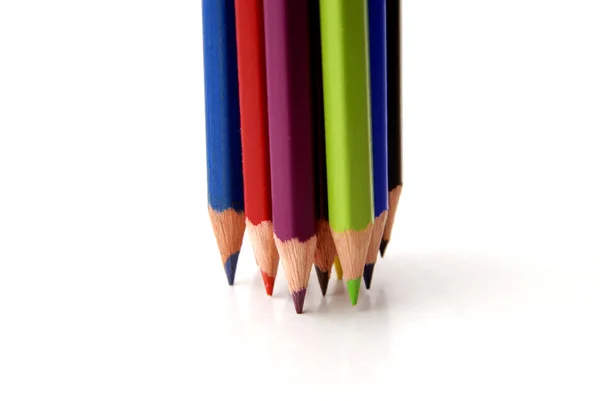 Color Pencils Aligned Isolated White — Stock Photo, Image