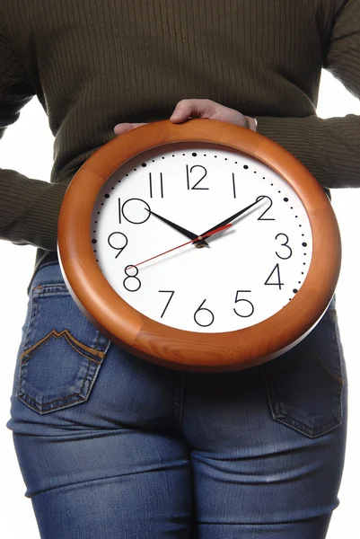Woman Body Parts Clock Covering Her — Stock Photo, Image