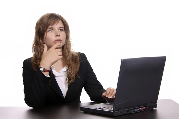 Jovem Mulher Negócios Trabalhando Com Seu Laptop — Fotografia de Stock