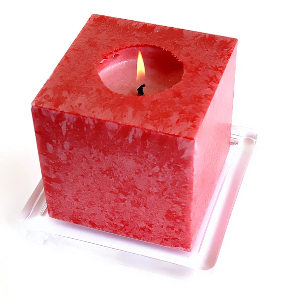 Red Candle Light White Background Stock Photo