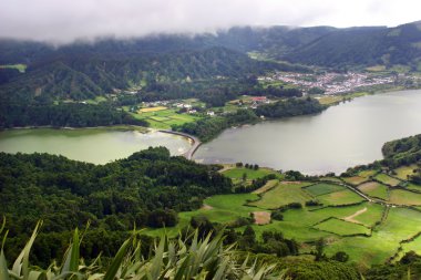 Seven lake city in azores island of s miguel clipart