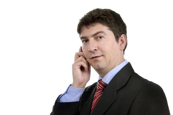 Geschäftsmann Telefon Vor Weißem Hintergrund — Stockfoto