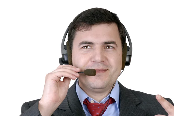 Unga Call Center Man Talar Telefonen — Stockfoto