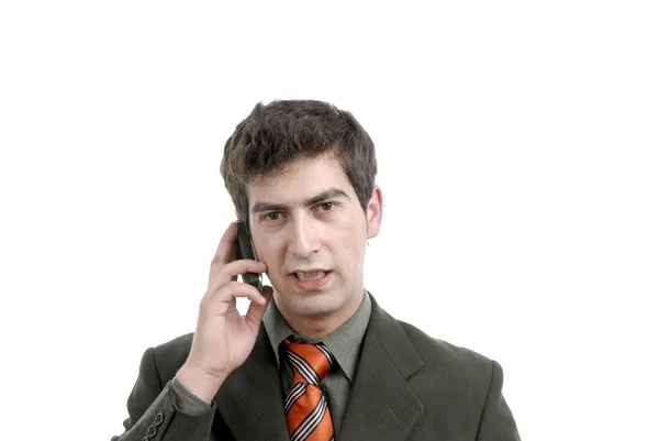 Young Man Phone White Background — Stock Photo, Image