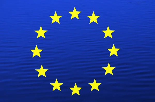 Ilustrace Vlajka Evropa Mezi Vodu Computeru — Stock fotografie