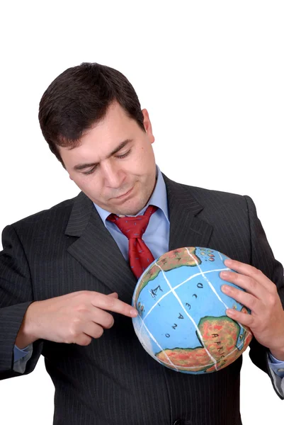 Business Man Holding Globe White Background — Stock Photo, Image