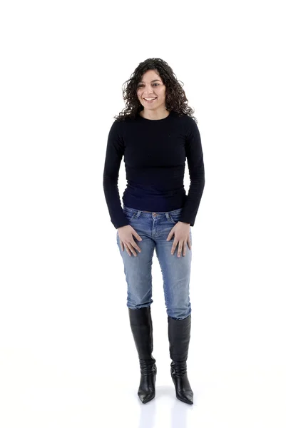 stock image Happy young woman portrait in a white background