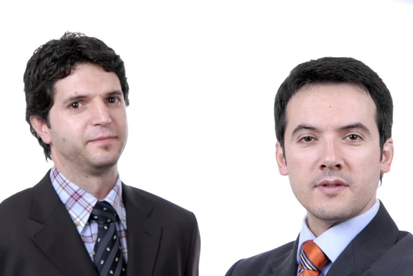 Twee Jonge Business Mannen Portret Wit Concentreren Juiste Man — Stockfoto