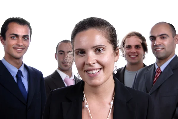 ビジネス チームは 白い背景に 女性に焦点を当てるの分離 — ストック写真