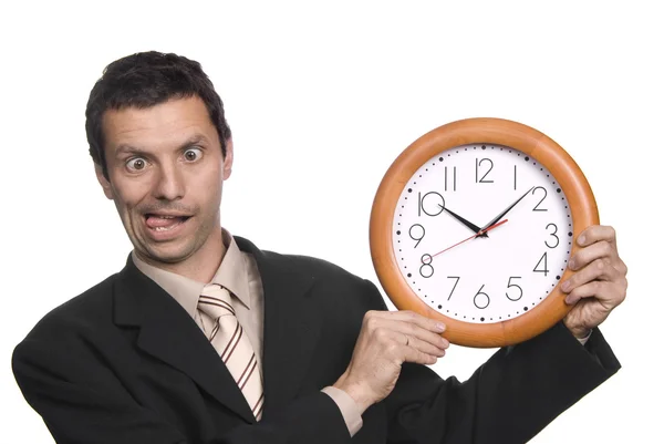 Portrait Homme Affaires Stupide Avec Une Horloge — Photo