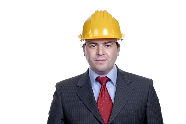 Инженер Жёлтой Шляпе Изолированный Белом — стоковое фото