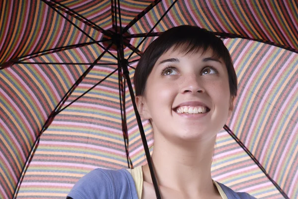 Jonge Brunette Meisje Met Paraplu Kleuren — Stockfoto